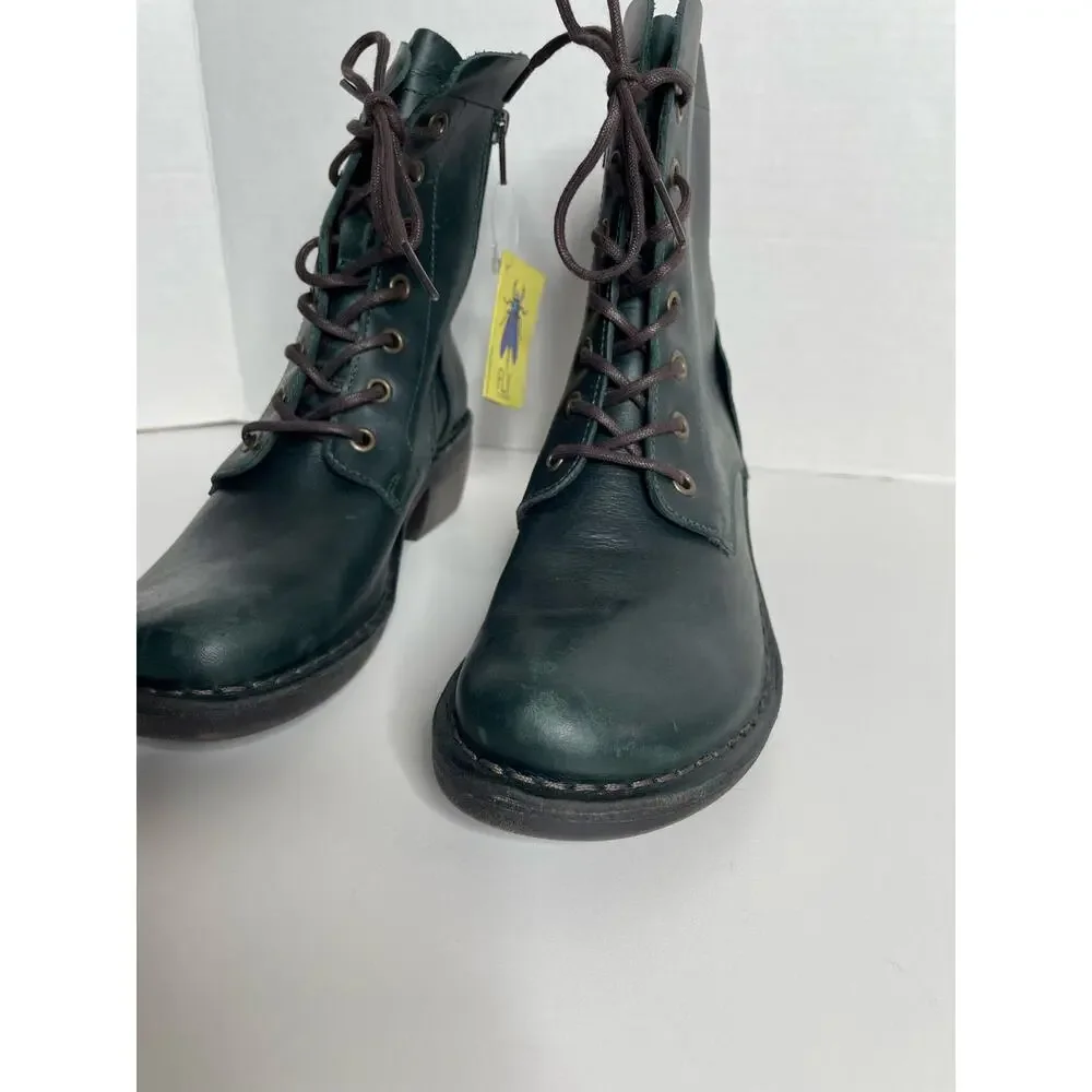 NEW NWOB Fly London Women's MILU Side-Zip Lace-up Ankle Boot Green Sizde 37